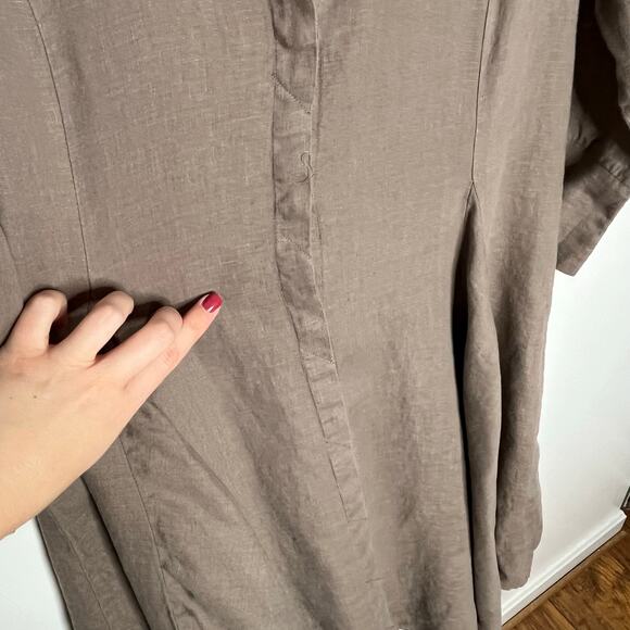 Comfy USA Linen Shirt Dress Womens Small Brown Minimalist Neutral Lagenlook - Picture 9 of 9